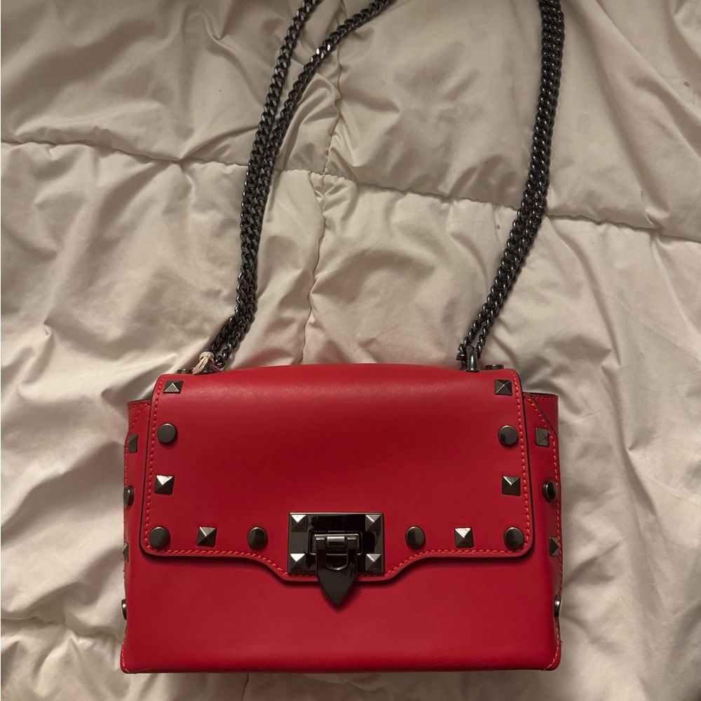 Red Italian Studded Chain Shoulder Bag - Made in Italy